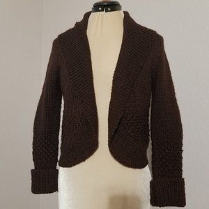 Hand Crafted Brown 100% Wool Knitted Cardigan Size S.